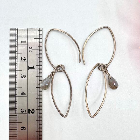 Labradorite Briolette Dangle Silver Threader Hoop Earrings Wirework Acid Tested - Picture 10 of 12